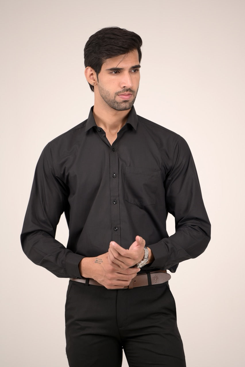 Full Sleeve Men's Formal Shirt - Black